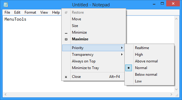 Notepad running on Windows 8 x64